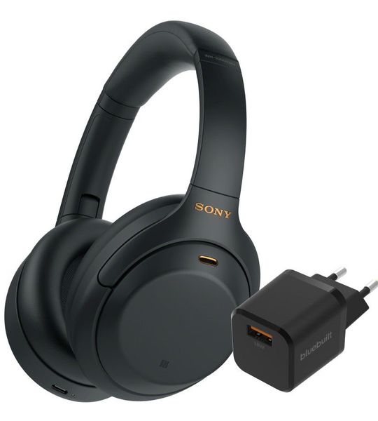 Sony WH-1000XM4 Zwart + BlueBuilt Quick Charge Oplader met Usb A Poort 18W Zwart