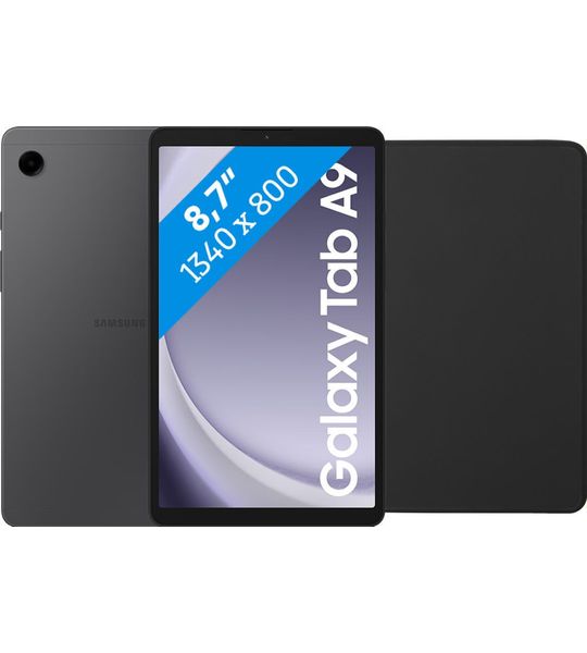 Samsung Galaxy Tab A9 8,7 inch 128GB Wifi en 4G Grijs + BlueBuilt Book Case Zwart