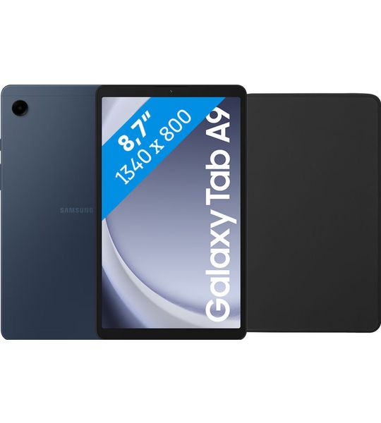 Samsung Galaxy Tab A9 8,7 inch 128GB Wifi Blauw + BlueBuilt Book Case Zwart