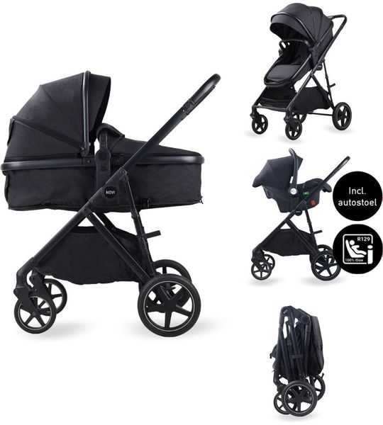 Kinderwagen Novi Baby® Jaxx 3-in-1 Black Melange met Autostoel