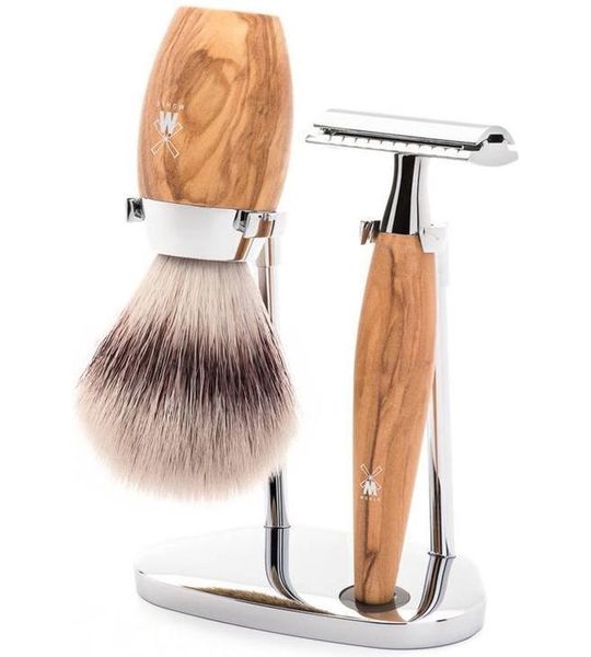 Mühle Safety Razor Silvertip Fiber Scheerset Olijfhout