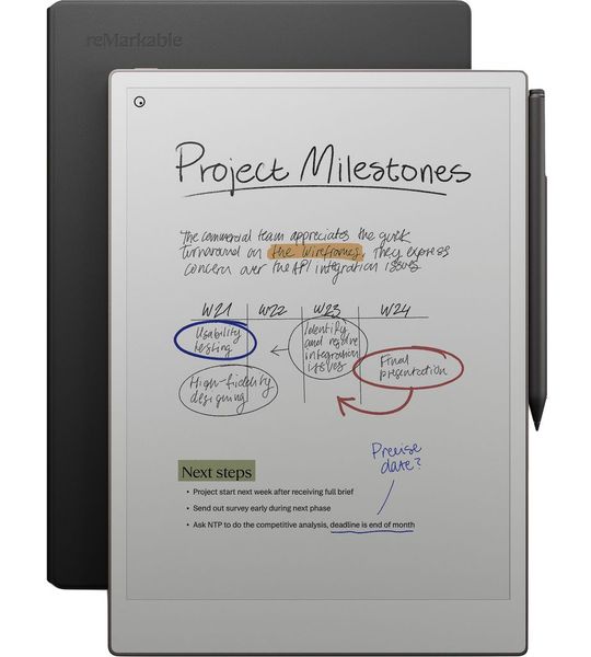 Remarkable Paper Pro + Marker Plus Book Folio Leather Black E-ink-tablet Zwart