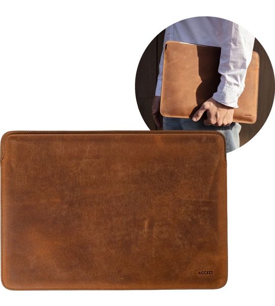 Accezz Leather hoes voor MacBook 15 inch Laptop sleeve Bruin