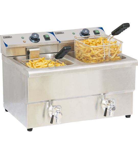 Casselin - 2x8l 6500w elektrische friteuse met aftapkraan - CFEV82