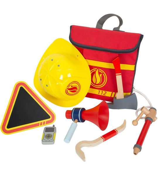 Small Foot - Brandweerman Rugzak met Houten Brandweer Attributen, 8dlg.