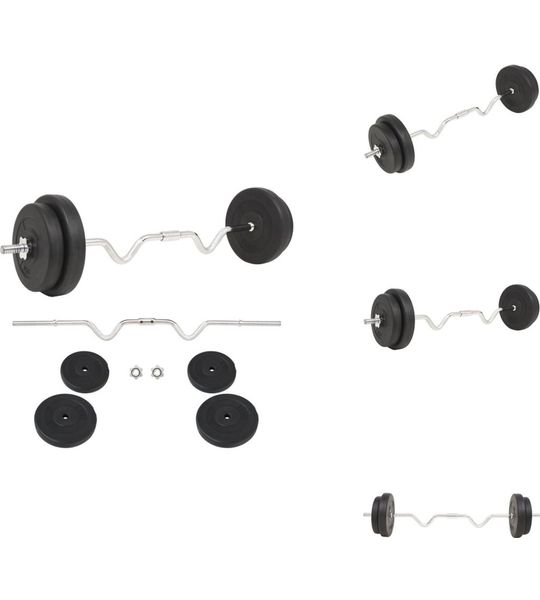 vidaXL Halterset - 30 kg - Cementen schijven - Stalen stangen - Zwart - Halterset