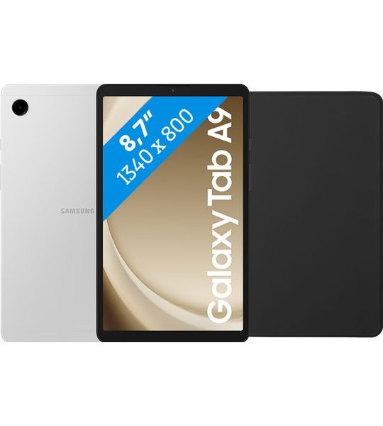 Samsung Galaxy Tab A9 8,7 inch 64GB Wifi Zilver + BlueBuilt Book Case Zwart