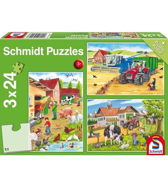 Schmidt 3-in-1 Puzzel Op De Boerderij Junior Karton Groen