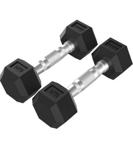 Tunturi Platinum Hexa Dumbbell Set - Rubber - 2x 3kg - Zwart