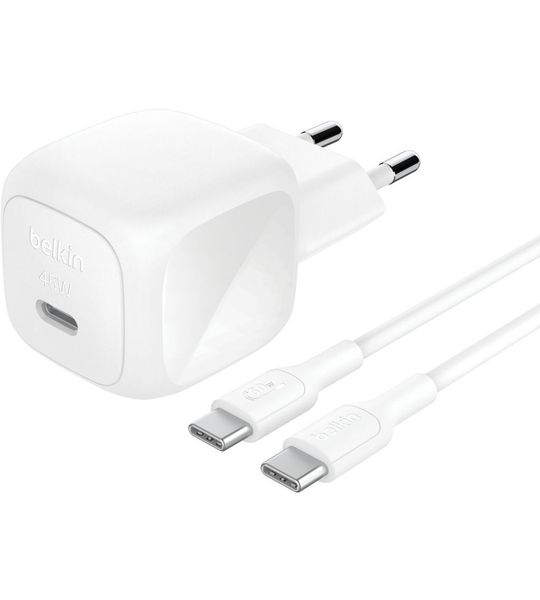 Belkin 45w Usb Pd Wall Charger Met Pps Wht W/ 1m 3amp Pvc C-c Cable Thuislader