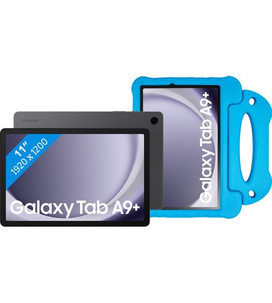 Samsung Galaxy Tab A9 Plus 11 inch 128GB Wifi Grijs + BlueBuilt Kids Cover Blauw