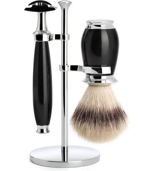 M�hle Safety Razor Silvertip Fibre (Syntetisch) Scheerset Purist Zwart