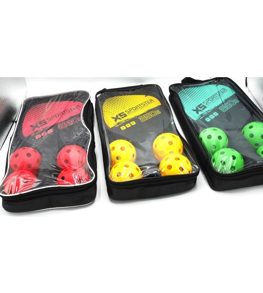 Tennis set van hout met 4 balletjes