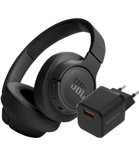 JBL Tune 720BT Zwart + BlueBuilt Quick Charge Oplader met Usb A Poort 18W Zwart