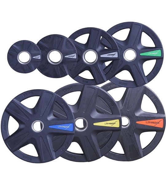 Rubber coated Olympische schijf 50mm - 5-grip model - 20kg