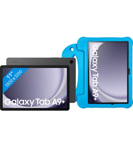 Samsung Galaxy Tab A9 Plus 11 inch 128GB Wifi en 5G Grijs + BlueBuilt Kids Cover Blauw