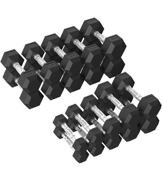 Tunturi Platinum Hexa Rubber Dumbbell Sets - (10 sets - 1 t/m 10kg) - Zwart