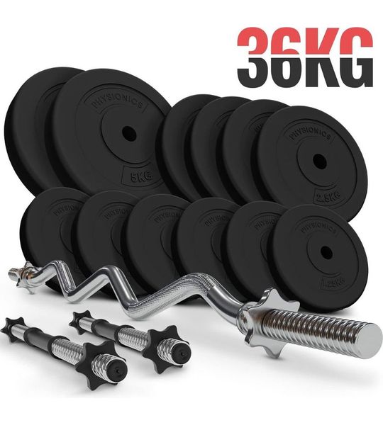 Yolo-deals - halterstang set met gewichten - 36 kg