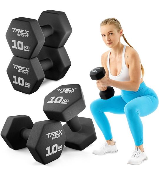 Trex Sport TX-100VD - Dumbbellset - Vinyl - Zeshoekig - 2×10 kg