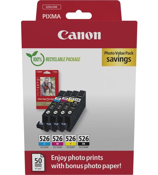 Canon CLI-526 4-pack met fotopapier zwart en kleur