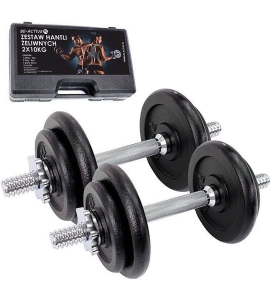 Halterset / Dumbbellset 20 kg gietijzer met koffer - Zilver/Chroom