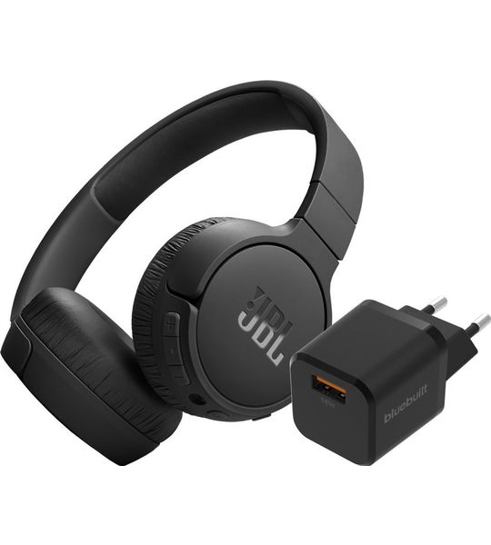 JBL Tune 670NC Zwart + BlueBuilt Quick Charge Oplader met Usb A Poort 18W Zwart