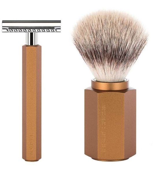 MÜHLE -Scheerset Hexagon - Bronze - Saf.Razor - Silvertip Fibre
