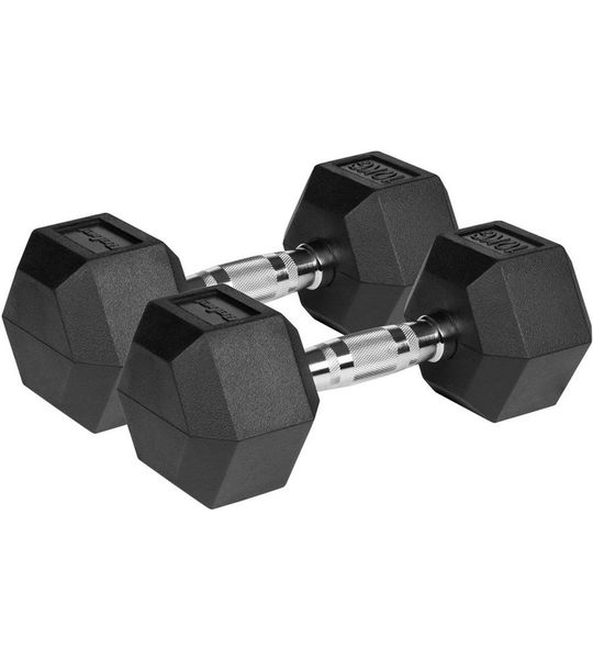 Rubberized cast iron dumbbells HEX 2x10 kg REBEL ACTIVE