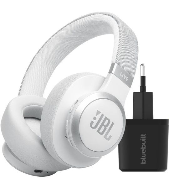 JBL Live 770NC Wit + BlueBuilt Quick Charge Oplader met Usb