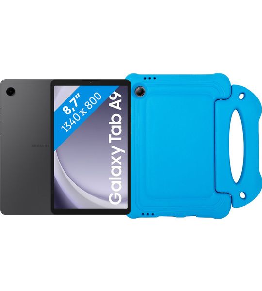 Samsung Galaxy Tab A9 8,7 inch 128GB Wifi en 4G Grijs + BlueBuilt Kids Cover Blauw