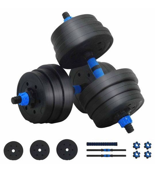vidaXL - 2-in-1 - Dumbbell - Barbell - Set - 30kg - Zwart - en - Blauw