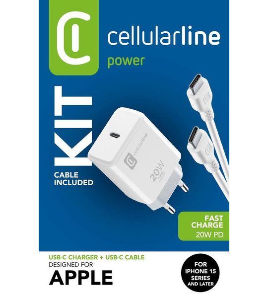 Cellularline Kit Oplader 20w + Usb-c-lightning-kabel 1 M Thuislader