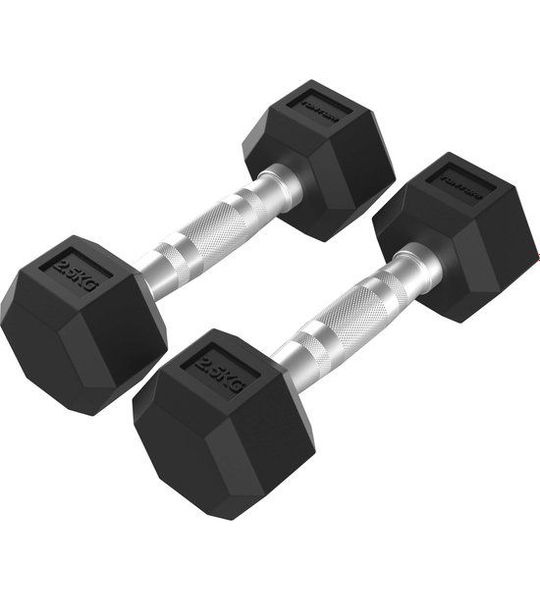 Tunturi Platinum Hexa Dumbbell set - Rubber - 2x 2.5kg - Zwart