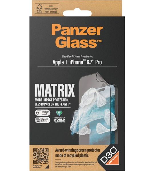 PanzerGlass Apple Iphone 15 6.7" Pro Max - Ultra-wide Fit Matrix With D3o Anti-bacterial Alignerkit