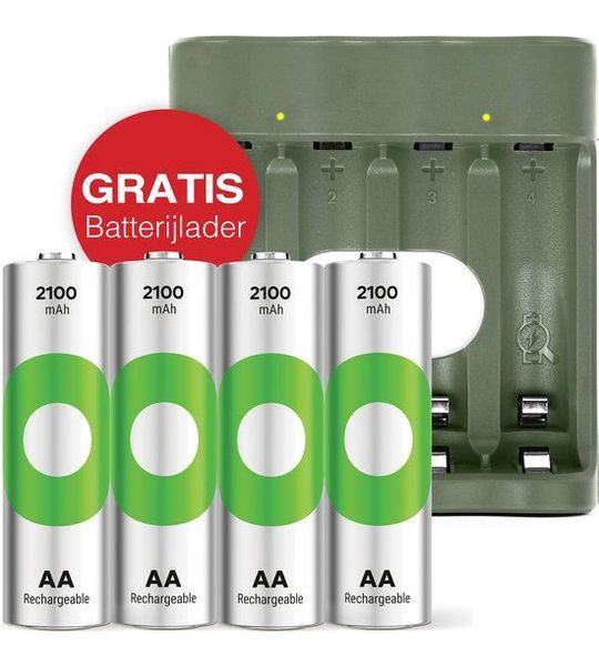 GP Free Charger B441 4x 2100mah Aa Oplaadbare Batterijen