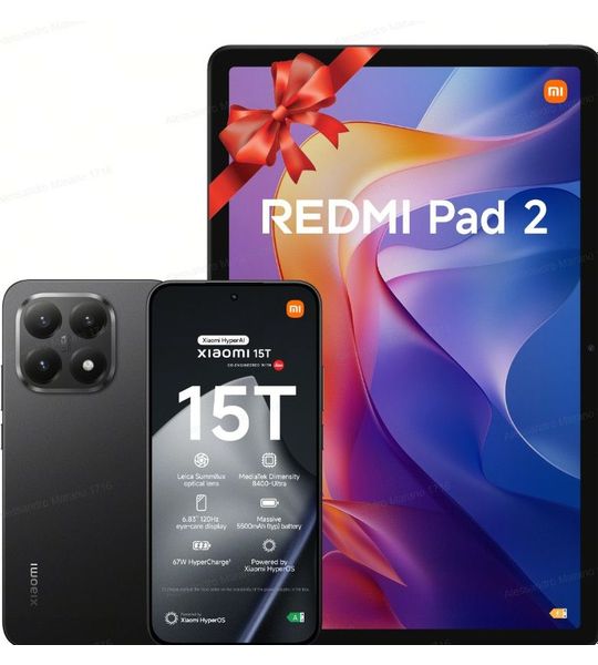Xiaomi 15t Zwart + Redmi Pad 2 Grijs - 256 Gb