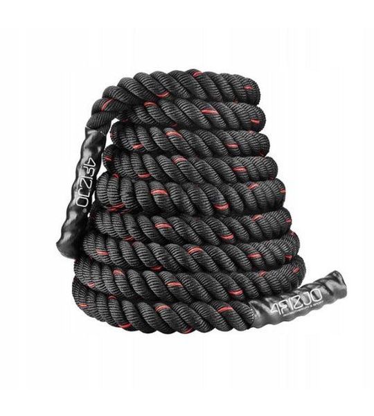 4FIZJO - Crossfit Trainingstouw - 12m - Antisliphandvatten - Zwart met Rood