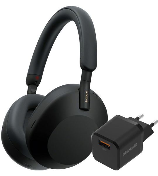 Sony WH-1000XM5 Zwart + BlueBuilt Quick Charge Oplader met Usb A Poort 18W Zwart