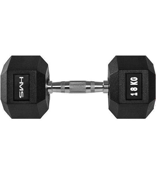 HMS HEX PRO Serie - Rubber Gecoate Dumbbell - 18 kg - Ergonomische Greep