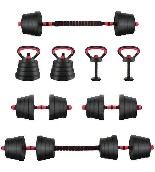 vidaXL - 2-in-1 - Dumbbell - Barbell - Set - 30kg - Zwart - en - Rood