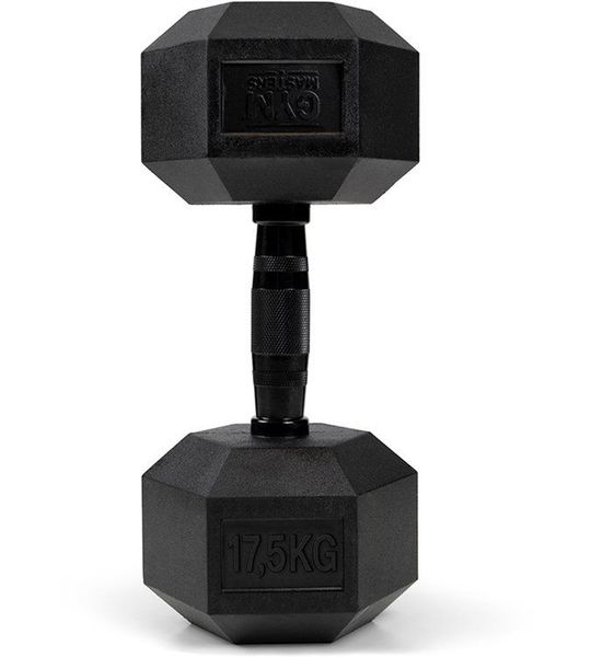 Gym Masters Dumbbell 17,5 kg – Hexagon Rubber Dumbbell – Zwart