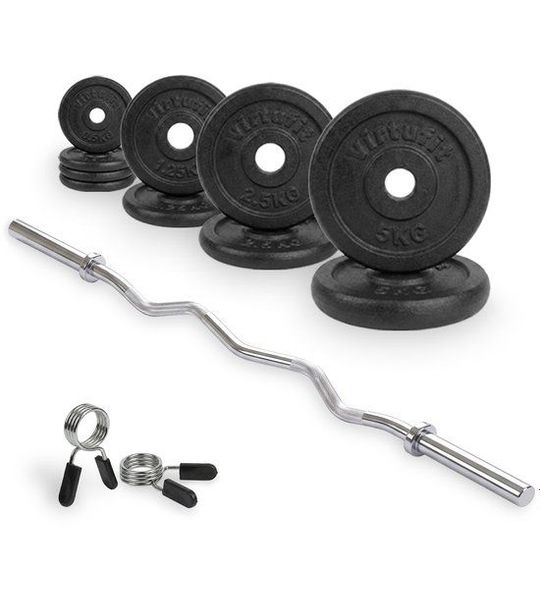 VirtuFit Gietijzeren Halterset - EZ Curlstang - Veerclip - 30 mm - 25 kg