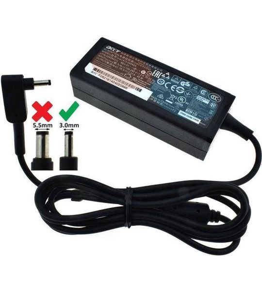 Acer Stroom adapter - 3mm aansluiting - 45W - (Geschikt voor Swift 1 3 5 enPro TravelMate Spin 1 Spi Voeding Zwart