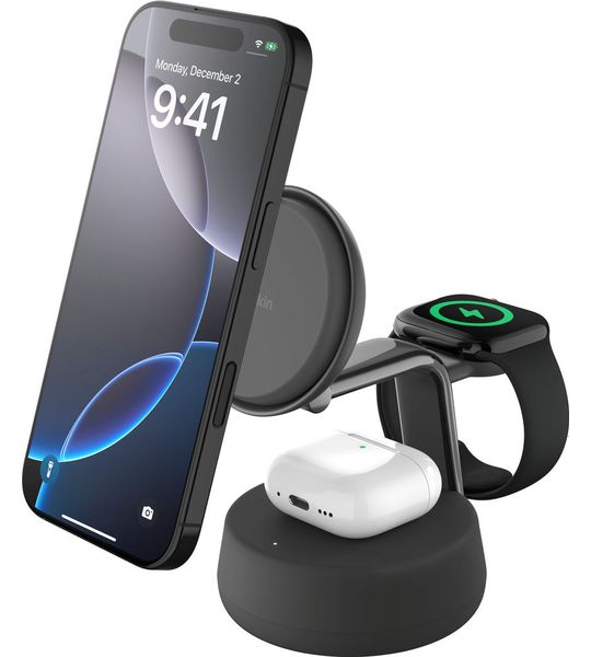 Belkin Ultracharge Pro 25w Qi2 3-in-1 Magnetische Draadloze Lader – Charcoal Oplader
