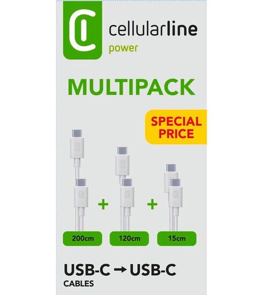 CELLULAR-LINE USB naar USB-C-kabel Multipack 3x Wit