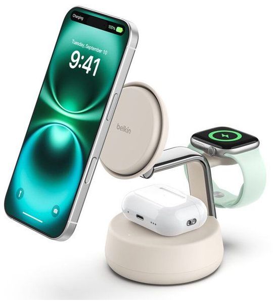 Belkin Ultracharge Pro 25w Qi2 3-in-1 Magnetische Draadloze Lader – Sand Oplader