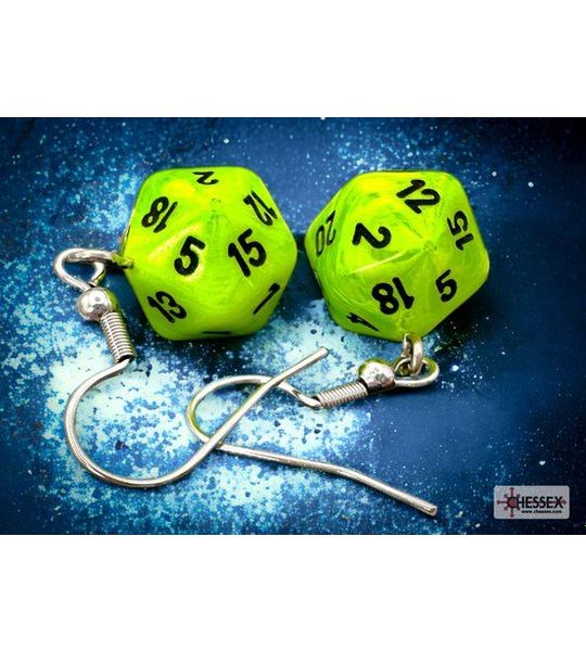 Chessex Hook Earrings Vortex Bright Green Mini-Poly D20