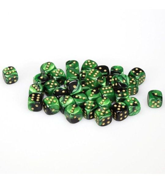 Chessex Gemini Zwart-Groen/Goud D6 12mm Dobbelsteenset (36 stuks)