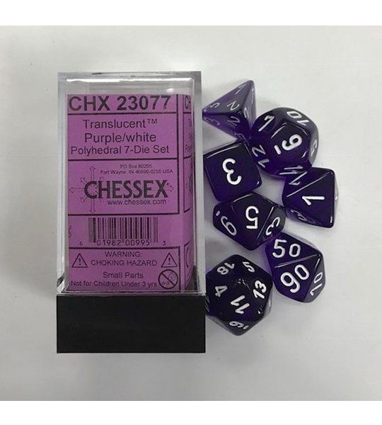 Chessex Doorschijnend Paars/wit Polydice Dobbelsteen Set (7 stuks)
