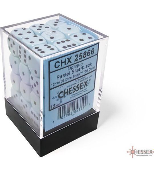 Chessex Opaque Pastel Blue/black D6 12mm Dobbelsteen Set (36 stuks)